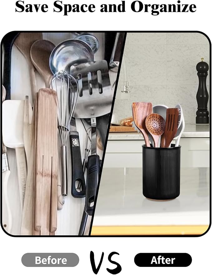 LoeJan Utensil Holder, Extra Large Utensil Crock, Stable Ceramic Utensil - Image 6