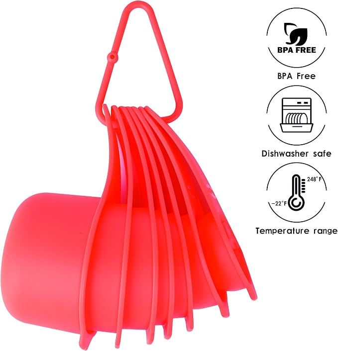 Red Measuring Cups and Spoons Set 15, 7 Plastic Measuring Cup Set, 7 Spice Long - Image 5