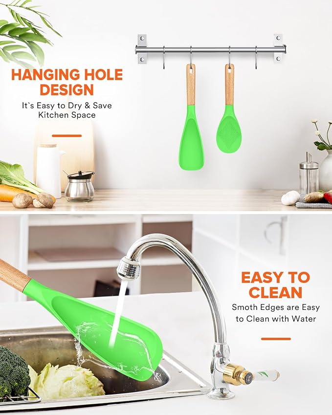 Cooking Spoon and Rice Scooper for Nonstick Cookwares, Wood Handle Spoon for - Image 6
