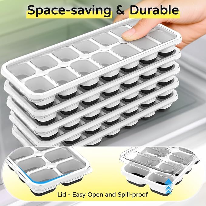 Ice Cube Tray 5 Pack, Stackable Silicone Ice Cube Trays - Image 5