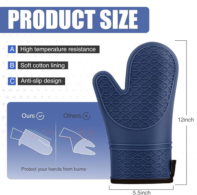 Silicone Oven Mitts, Heat Resistant 2PCS Oven Mitts - Image 2
