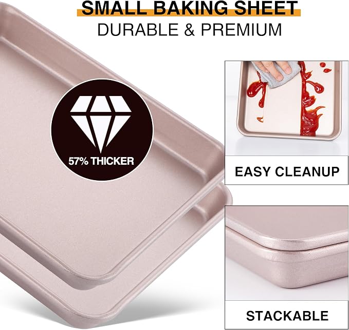 HONGBAKE Toaster Oven Pan Nonstick Set of 2, Premium 1/8 Sheet Pan - Image 4
