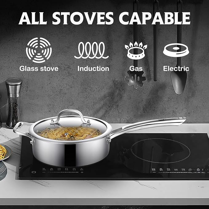Frying Pans Nonstick Set with Lid, Hybrid Non Stick 5 Quart Saute pan, 10 inch - Image 6