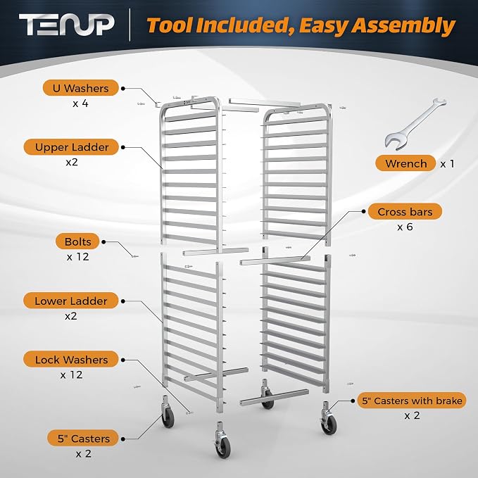 TenUp 20-Tier NSF Aluminum Sheet Pan Rack, Commercial Bakery Cooling & Storage - Image 3