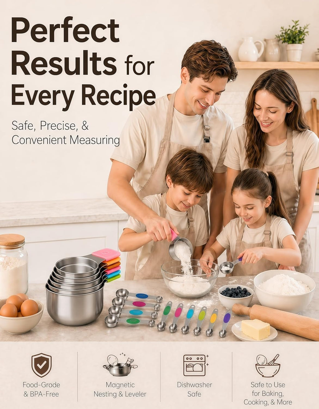 Magnetic Measuring Cups and Spoons Set304 Stainless Steel Dual Scale