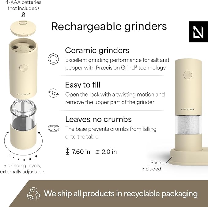 LARS NYSØM Electric Salt and Pepper Grinder Set I Automatic Salt and Pepper - Image 4