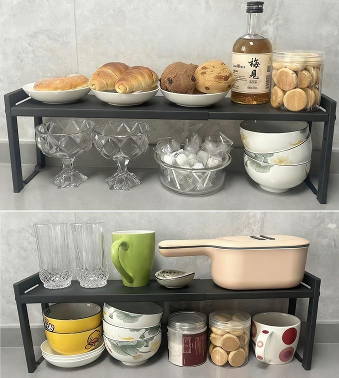 2 Pack Expandable Cabinet Shelf Organizer 16-26" L Stackable Kitchen Counter by Urhomeyplus