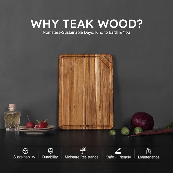 Teak Wood Cutting Board for Kitchen 13inch Charcuterie Board Serving Heavy Duty - Image 3