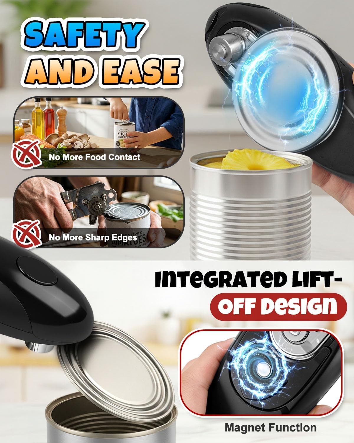 Electric Can Opener, Automatic Can Opener for Senior, One touch Side