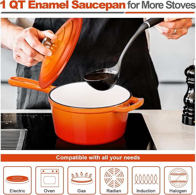 HaSteeL 1 QT Cast Iron Saucepan, Mini Enamel dutch oven - Image 3