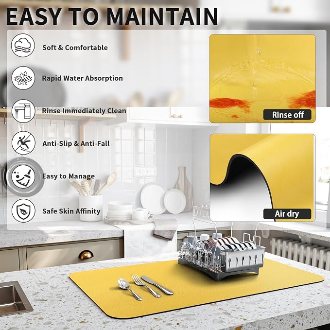 HotLive Dish Drying Mat for Kitchen Counter, Heat Resistant Drainer Mats - Image 4