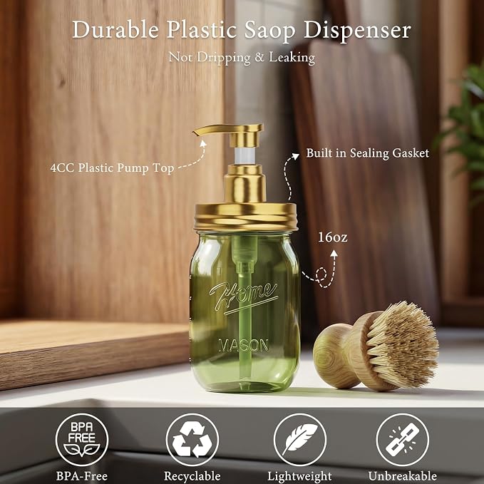 Amolliar Plastic Mason Jar Soap Dispenser - Image 7