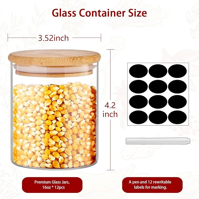 SLifeJars - Glass Jars with Bamboo Lids 16 oz, Bamboo Lid Jar - Image 2