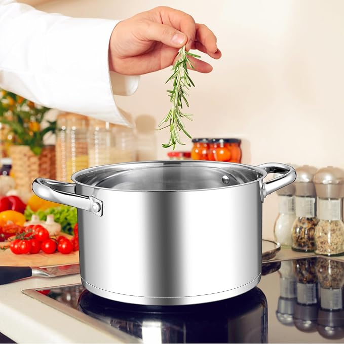 Leonyo 5 Quart Stock Pot with Lid, 18/10 3-ply Stainless Steel Stockpot - Image 8
