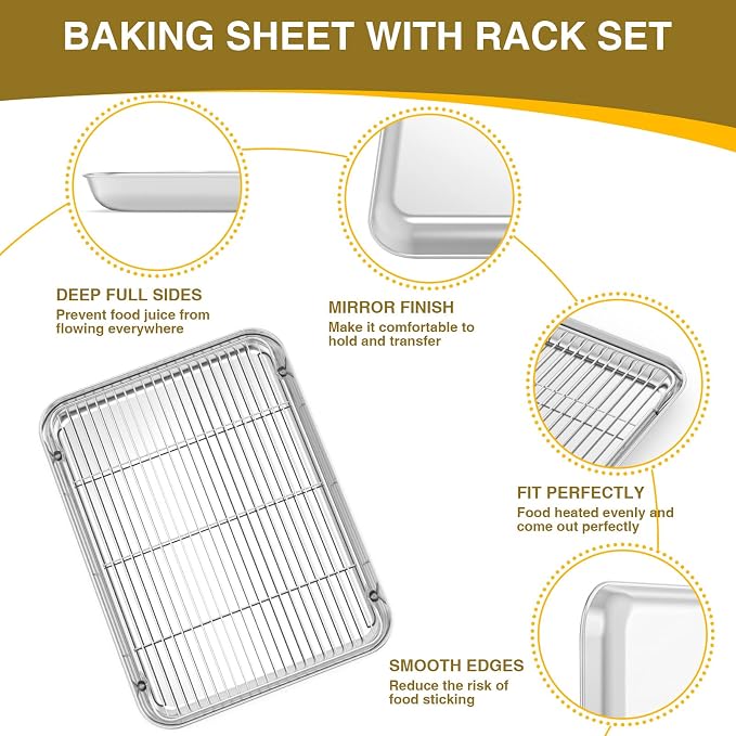 Wildone Baking Sheet with Rack Set, Stainless Steel Baking Pan Cookie Sheet - Image 4
