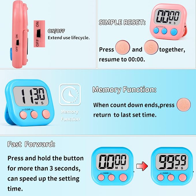 Timer for Kids Teachers Digital Kitchen Timers for Cooking Large Magnetic - Image 6