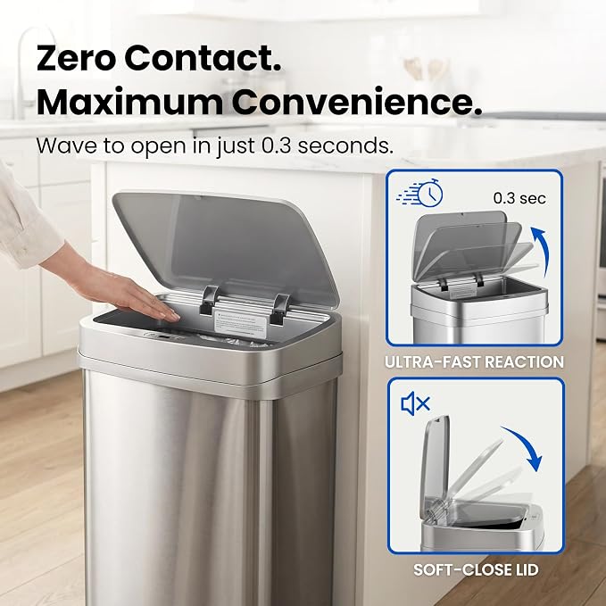 Ninestars 13 Gallon Odor Neutralizing Smart Trash Can, UV + Ozone Dual - Image 3