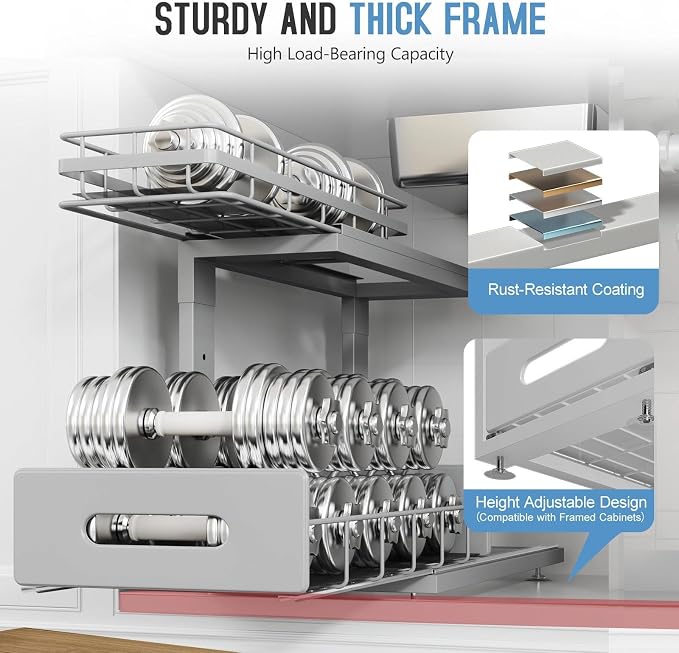 Under Sink Organizer Upgrade To Professional Rails, 2-Tier Dual Pull Out - Image 4