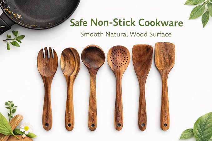 Teak Wood Kitchen Utensils Set – 6 Piece, Sustainable Teak Cooking Utensils - Image 7