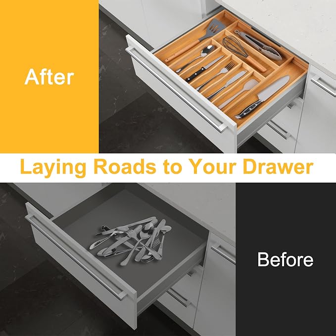 Large Premium Bamboo Silverware Organizer - Image 3