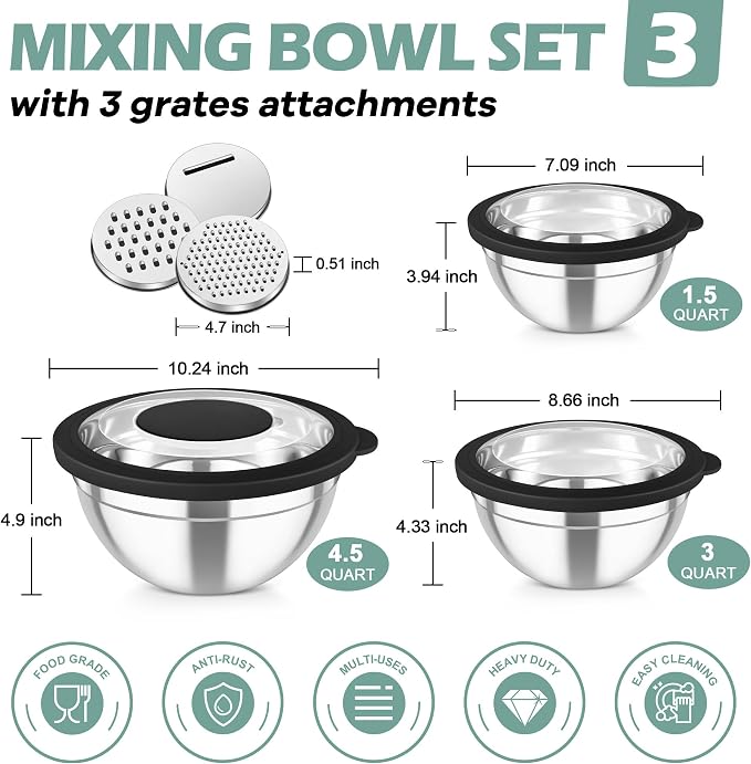 TeamFar Mixing Bowls, For Kitchen Mixing/Baking/Storing/Prepping, Visible & - Image 2