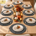 Marled Twist Set of 8 Placemats, 15" Round Cotton, Black, Heat