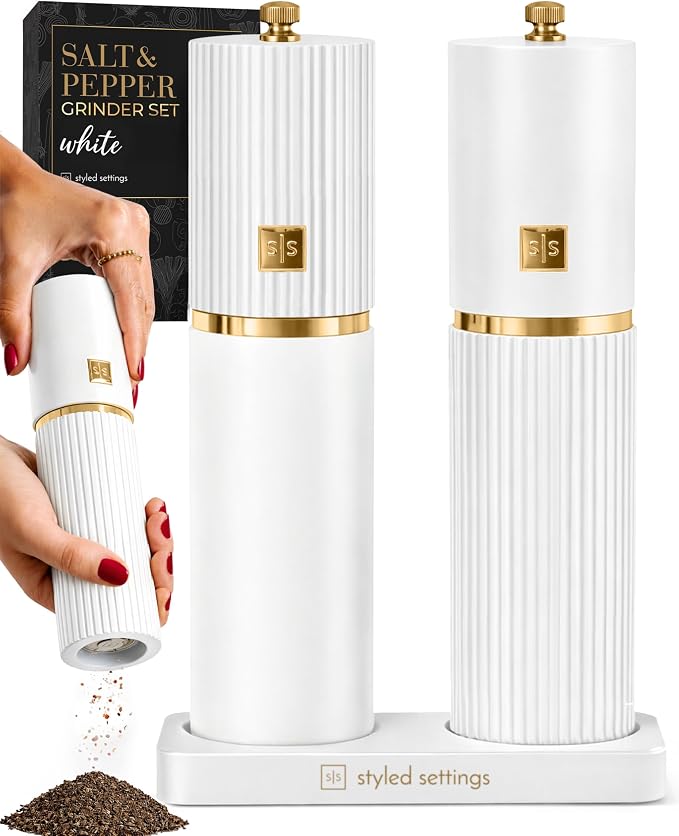 Wooden Salt and Pepper Grinder Set – Refillable Manual Salt and Pepper Mills by STYLEDSETTINGS