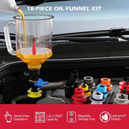 18-Piece Engine Oil Funnel Kit, 1.59QT/1.5L Automotive Oil Funnel Set - Image 2