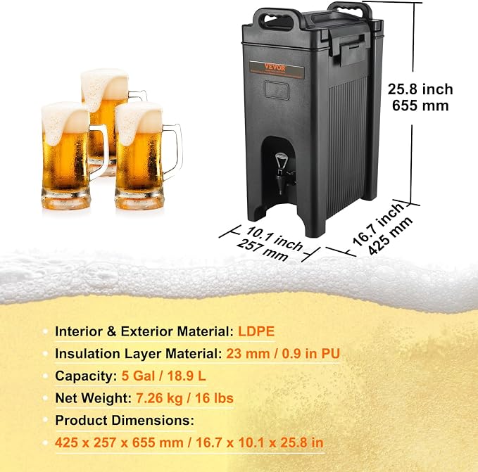 VEVOR Insulated Beverage Dispenser, 5 Gallon, Food-grade LDPE Hot and Cold - Image 7