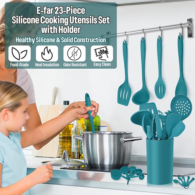 Silicone Kitchen Utensils Set, E-far 23 Pcs Blue Cooking Utensils Tools - Image 6
