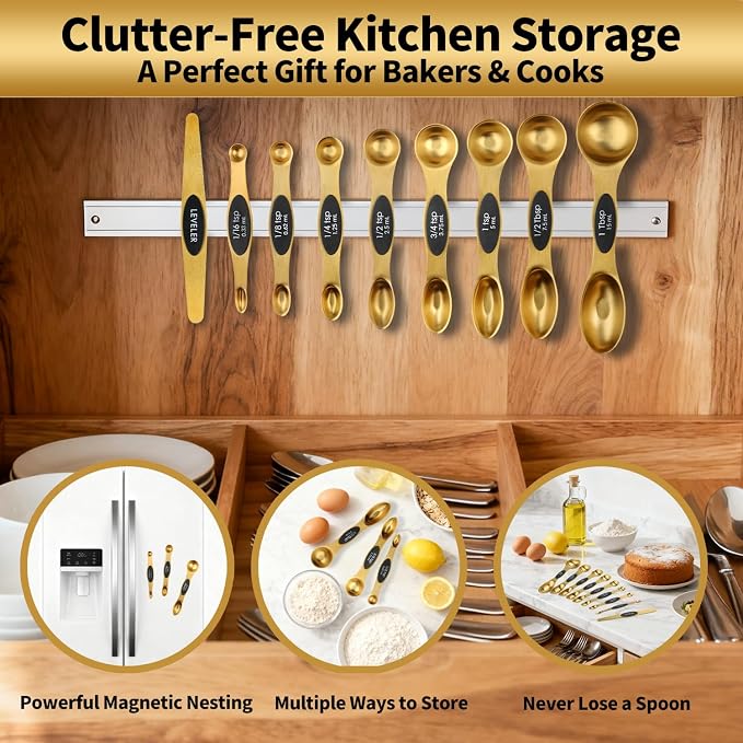 Gold Magnetic Measuring Spoons Set Stainless Steel - Image 9