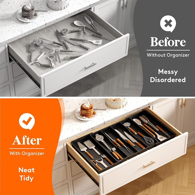 Lifewit Utensil Organizer for Kitchen Drawers, Expandable Cooking Utensil Tray - Image 8