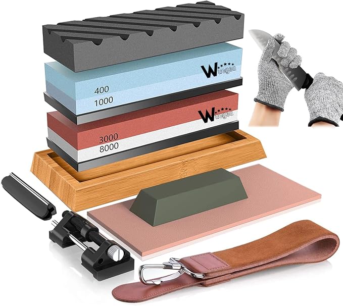 Knife Sharpening Stone Kit – 400/1000 3000/8000 Grit Wet Kitchen Whetstone by ToolsHomeImprovement