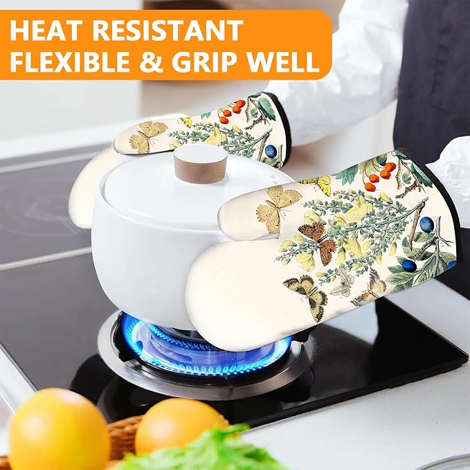 Wildflowers Butterfly Oven Mitts and Pot Holders Sets 4Pcs, Extra Long Oven - Image 6