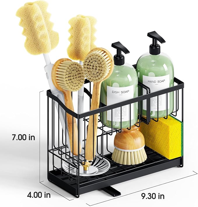 Kitchen Sink Caddy, 2-Tier Self-Draining Sponge & Dish Brush Holder, Rustproof - Image 2
