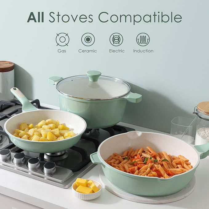 SENSARTE Nonstick Ceramic Cookware Set Large 13-Piece, Healthy Pots and Pans - Image 4