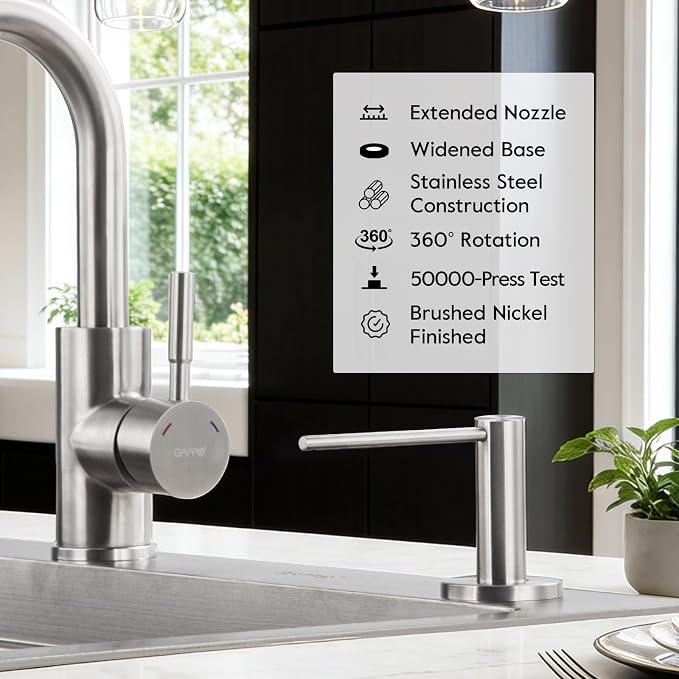 Soap Dispenser for Kitchen Sink Brushed Nickel GAPPO Stainless Steel Countertop - Image 3