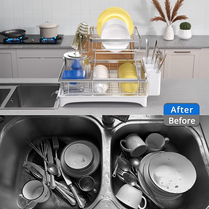 Godboat Dish Drying Rack, 2-Tier Dish Rack - Image 7
