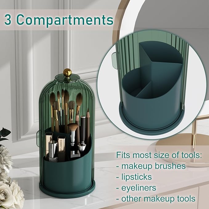 GAXmi Makeup Brush Holder with Lid Cosmetic Tools Organizer 360 Rotating - Image 3