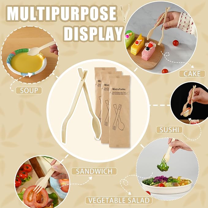 Bamboo Forks Set, 30 Sets Disposable Cutlery, Detachable 3 in 1 Bamboo Spoons - Image 7