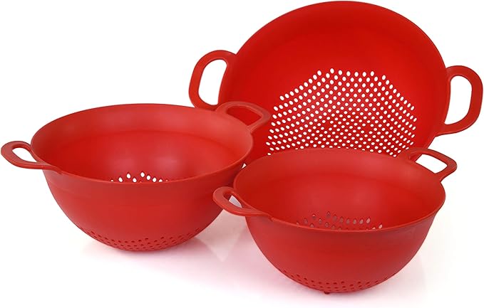 Mintra Home Plastic Strainer Colanders Set: 3, 3.5 and 5 Quart Double Strong by Mintra