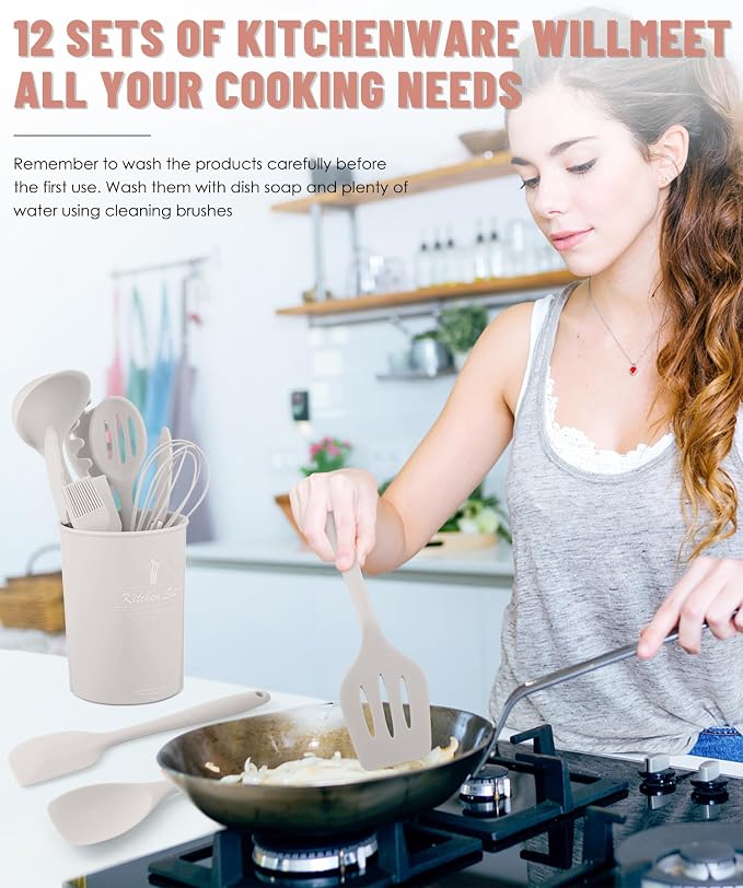 Kitchen Utensils Set-12 Pieces Silicone Cooking Utensils Set 392°F Heat - Image 4