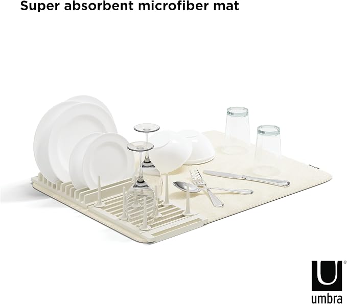 Umbra Udry Dish Rack with Movable Pegs and Microfiber Drying Mat – Space-Saving - Image 6
