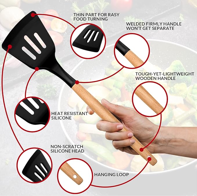Kitchen Utensils Set of 12, E-far Silicone Cooking Utensils - Image 4
