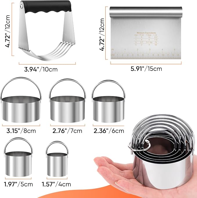 Stainless Steel Biscuit Cutter Set, Pastry Scraper and Dough Blender, Sturdy & - Image 2