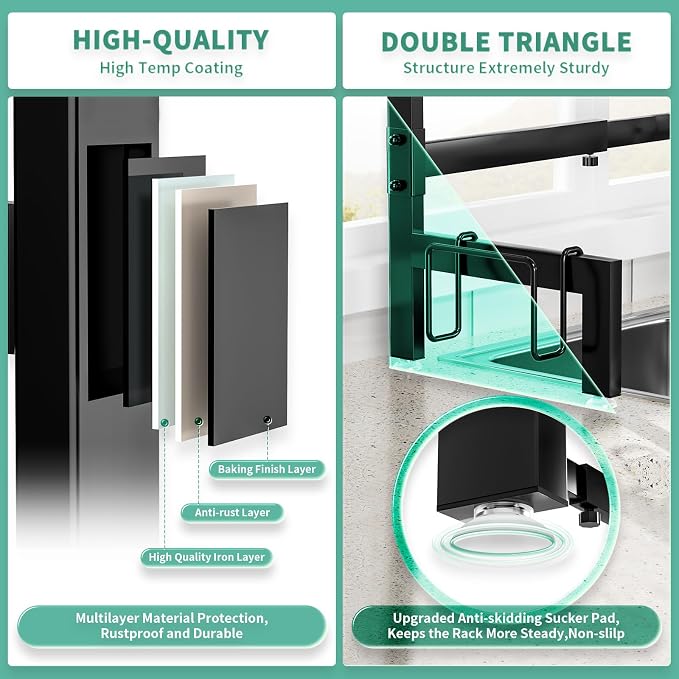 Over The Sink Dish Drying Rack, Expandable Length 3-Tier Large Stainless Steel - Image 8