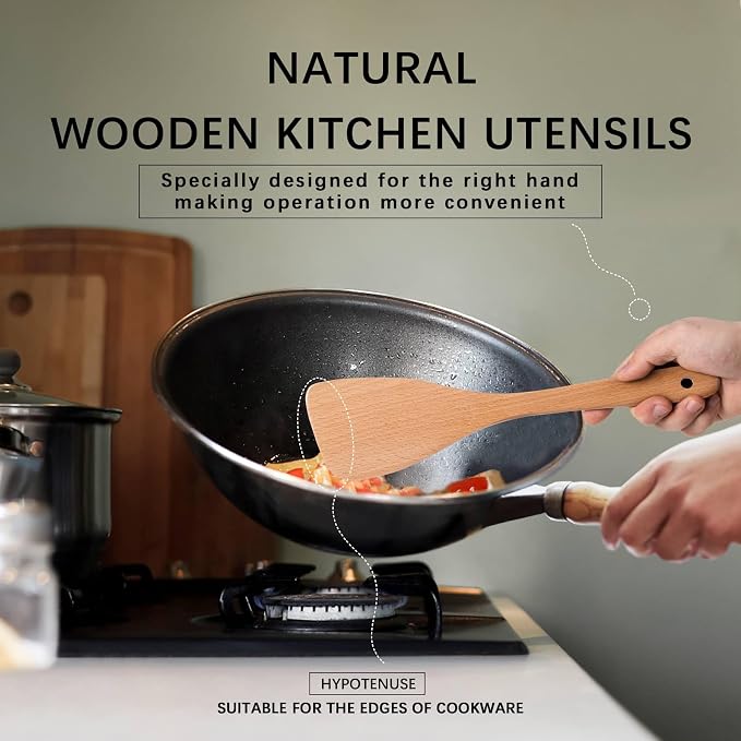 2PCS Wooden Spatulas for Cooking, 12.8inch Coated Beech Wood Turners for Frying - Image 4