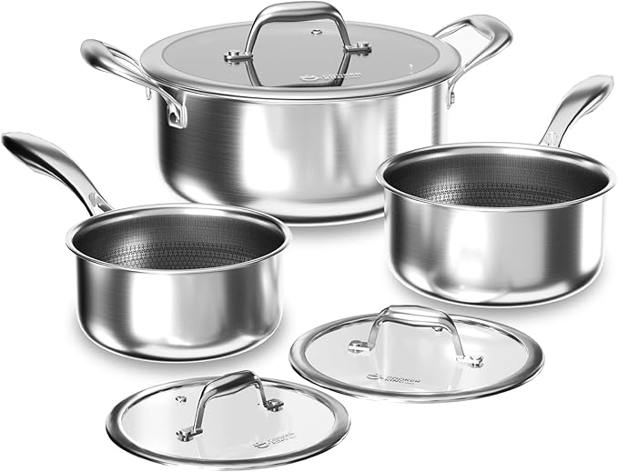 COOKER KING Stainless Steel 6 Pcs Pots Set, 1.5 & 2QT Saucepan and 5-Quart Pots by cookerking