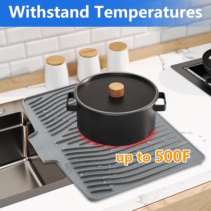 Silicone Dish Drying Mat for Kitchen Counter, Dish Drainer Mat, Non-Slip Drying - Image 5
