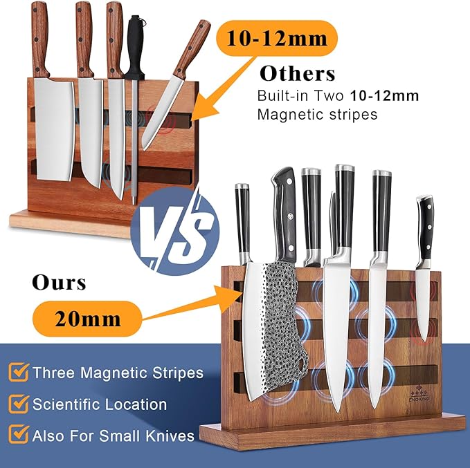 ENOKING Extra Large Magnetic Knife Block, 15.2-In Acacia Wood Knife Holder - Image 3